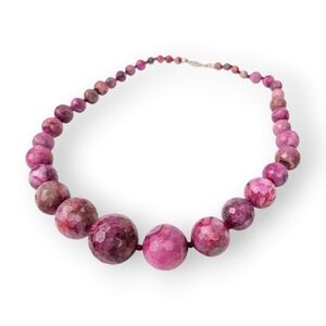 Graduated Gemstone Bead Necklace Dyed Pink Purple Mexican Onyx 925 Sterling 18"